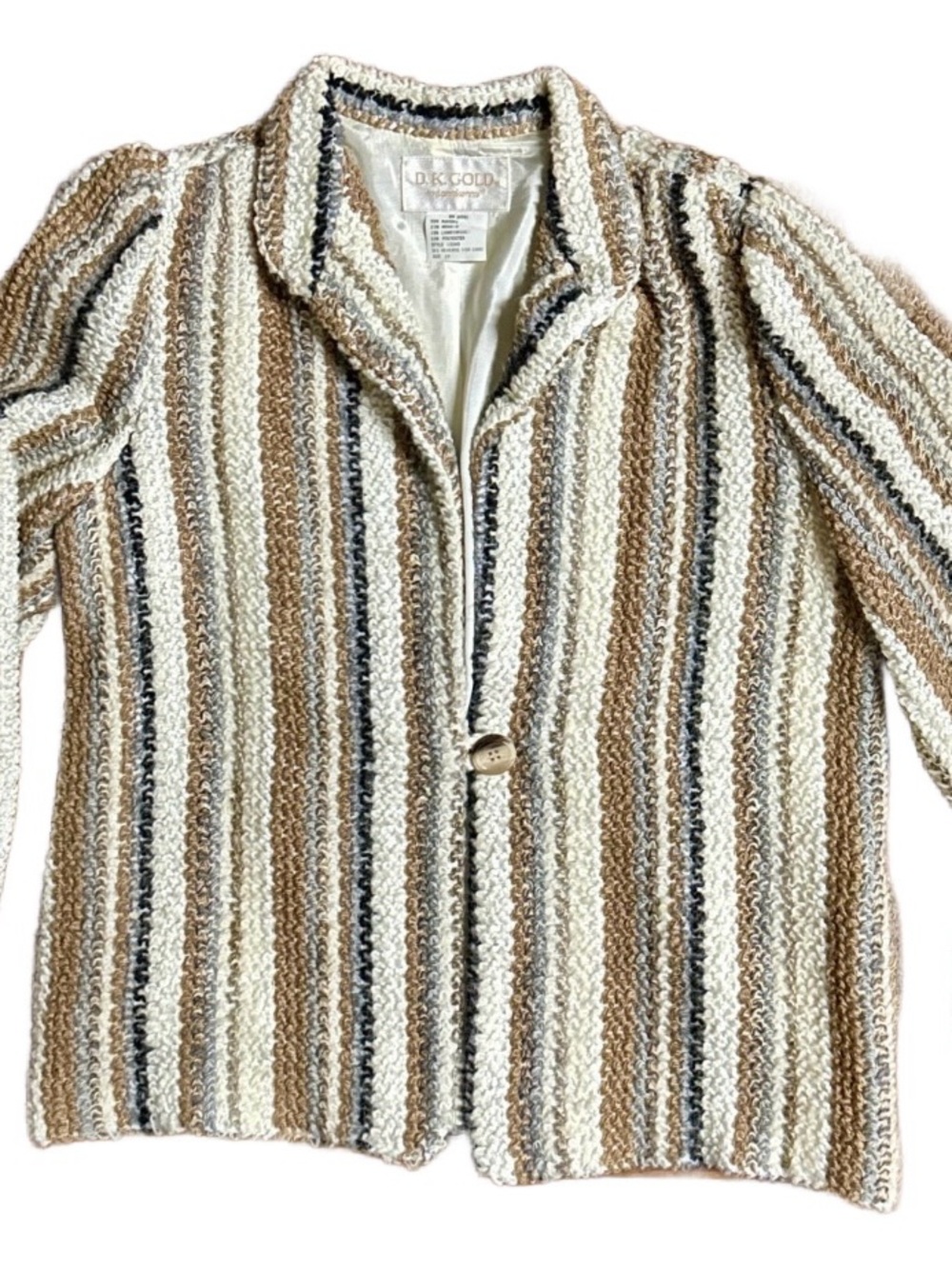 D.K. Gold by Donnkenny ~ Size 14 ~ Mohair Lambswool ~ Beige/ Brown Blazer Jacket